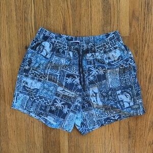 AFTCO Navy and Light Blue Tropical Print swim suit trunks men’s small 👀💯🚨